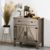 Farmhouse Buffet Storage Cabinet, Sideboard with Barn Doors, Accent Coffee Bar with Drawer for Living Room, Entryway (Gray Wash)