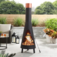Mainstays 67” Round Powder-Coated-Black Finish Steel Chiminea