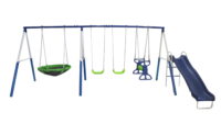 XDP Recreation All-Star Playground Metal Swing Set. Featuring Wave Slide, Space Rider, Swings, and Super Disc™ Swing