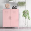 Novogratz Cache 2 Door Metal Locker Style Storage Accent Cabinet, Bashful Pink