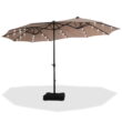 MF Studio 15ft Double-Sided Solar Patio Umbrella with Base Large Outdoor Table Umbrella with Crank Handle and 36 pcs LED lights, Beige