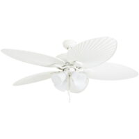 Honeywell Palm Lake 52" White Tropical Ceiling Fan with 5 Palm Blades, 4 Arm Light Kit, Pull Chains & Reverse Airflow