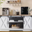 Farmhouse Coffee Bar Cabinet with Storage, 58’’Buffet Sideboard Cabinet with Sliding Barn Doors