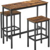 VASAGLE Dining Table Set Bar Table and Chairs Set Kitchen Bar Height Table with Stools Set of 2 Rustic Brown and Black