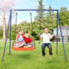 Agotrademall 440lbs 2 Seat Kids Swing Set, 1 Saucer Swing Seat and 1 Belt Swing Seat with Heavy Duty A-Frame Metal Swing Stand
