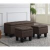 AC Pacific Tufted Upholstery Storage Bench with Matching Ottomans, Brown, 3pcs