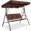 Best Choice Products 2-Seater Outdoor Adjustable Canopy Swing Glider Patio Bench w/ Textilene, Steel Frame - Brown