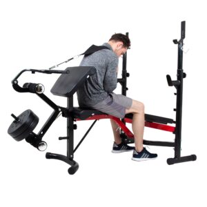 Body Champ BCB5268 Olympic Weight Bench with Arm Curl and Curl Bar Attachment, 300 Lbs. Weight Limit