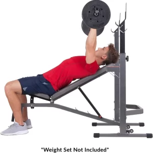 Body Champ PRO3900 Two Piece Set Olympic Weight Bench with Squat Rack, Gray