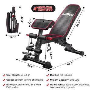 GIKPAL Adjustable Weight Bench - 8 Positions, Flat Incline Decline Folding FID Utility Bench,