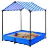 KloKick Kids Outdoor Steel Sandbox with Cover and Canopy for Garden, Backyard, Blue