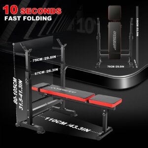Oppsdecor Folding Weight Bench with Pairs of Resistance Bands Adjustable Bench Press Max Load 330lbs Workout Bench for Home Fitness Strength Training
