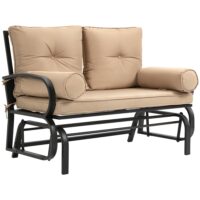 Outsunny 2-Person Outdoor Glider Bench, Patio Double Rocking Swing Loveseat with Steel Frame and Cushions for Backyard, Garden and Porch, Khaki
