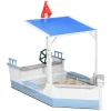 Outsunny Kids Sandbox with Canopy, Wooden Sandbox Backyard Toy, Pirate Ship Sandbox for Up to 4 Kids, Outdoor Activity Boat Toy, 82.75