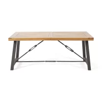 River Street Designs Jace Modern Industrial Dining Table, Teak, Rustic Metal