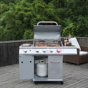 Royal Gourmet GA4402S Stainless Steel 4-Burner BBQ Cabinet Style Gas Grill with Sear Burner and Side Burner Silver