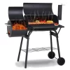 SKONYON Outdoor Portable BBQ Charcoal Grill with Offset Smoker, Black