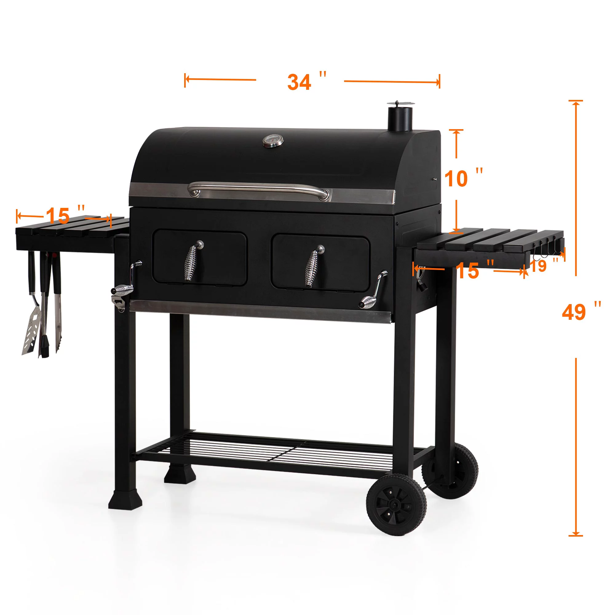 Sophia & William Portable BBQ Charcoal Grill with Offset Smoker, Black 