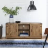 Woven Paths Modern Farmhouse Barn Door TV Stand for TVs up to 65 in, Barnwood
