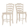 Weston Home Farmhouse Vintage French Ladder Back Solid Wood Counter Height Chair, Set of 2, Antique White