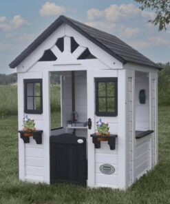Backyard Discovery 2303010COM Sweetwater White Outdoor All Cedar Wooden Playhouse with Kitchen
