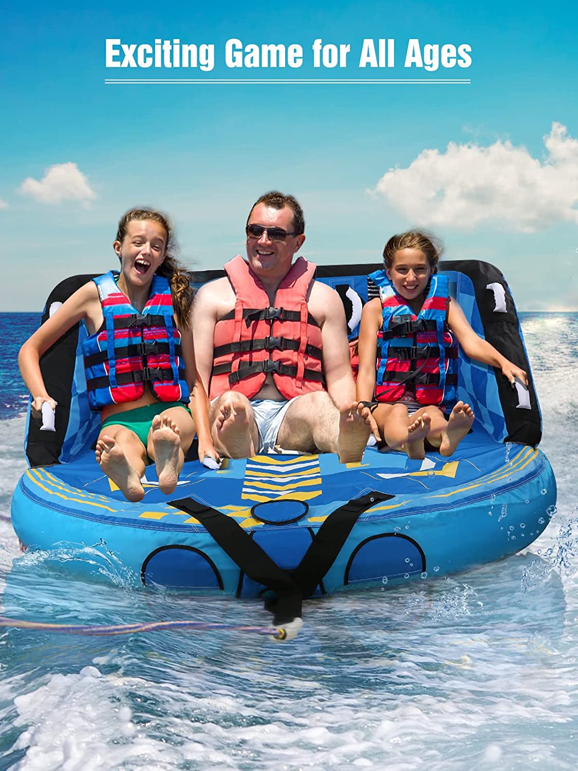 MaxKare Inflatable Towable Tube for outlet Boating with Foam Seats & Multiple Handles,