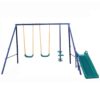 TIRAMISUBEST W1408XY60515 Blue 4 in 1 Outdoor Metal Swing Set with Glider and Slide