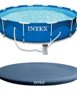 Intex 28026E + 28211EH 12 ft. x 30 in. Metal Frame Round Swimming Pool with Filter Pump and 13 ft. Pool Cover