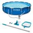 INTEX 28201EH + 28002E 10 ft. x 10 ft. Round 30 in. Deep Metal Frame Swimming Pool with Filter and Maintenance Kit