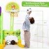 Costway TY327399+ 6-in-1 Toddler Climber and Swing Set with Basketball Hoop and Football Gate Backyard