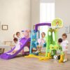 Costway TY327399+ 6-in-1 Toddler Climber and Swing Set with Basketball Hoop and Football Gate Backyard