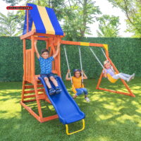 Sportspower My First Wood Swing Set with 2 Swings, Rock Climber & 6FT Slide
