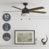 Better Homes & Gardens 52" Black Modern Integrated LED Ceiling Fan with 5 Blades, Light Kit, Pull Chains & Reverse Airflow