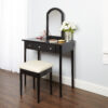 Mainstays Mirror Vanity With Bench, Powered Outlet, and 2-USB Ports, Black