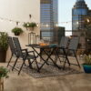 Mainstays Greyson Square Patio 5 Piece Folding Dining Set, Included 4 Chairs and 1 Table, Black