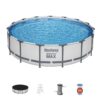 Bestway 56687E-BW Pro MAX 15 ft. x 15 ft. Round 42 in. Deep Metal Frame Above Ground Swimming Pool with Pump & Cover