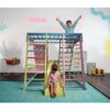Avenlur WD-CLBR-LG-CLRF Avenlur Magnolia Indoor Wood 6-in-1 Playset, Slide, Rock Climb Wall, Rope Wall Climbing - Large, Colorful