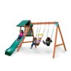 Swing-N-Slide Playsets PB 8375 Ranger Plus Wooden Outdoor Playset with Swings, Trapeze Bar, Wave Slide and Backyard Swing Set Safety Handles