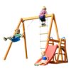 Angel Sar AD000001 Kids Wooden Swing Set with Slide, Outdoor Playset Backyard Activity Playground Climb Swing Set