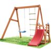 Angel Sar AD000001 Kids Wooden Swing Set with Slide, Outdoor Playset Backyard Activity Playground Climb Swing Set
