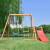 Angel Sar AD000001 Kids Wooden Swing Set with Slide, Outdoor Playset Backyard Activity Playground Climb Swing Set