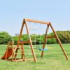 Angel Sar AD000001 Kids Wooden Swing Set with Slide, Outdoor Playset Backyard Activity Playground Climb Swing Set