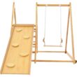 LN20232279 Wood Indoor Swing Set with Rock Climb Ramp for Toddlers