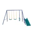 LN20232280 Metal Outdoor Swing Set with 2 Swing Seats, 1 Glider, 1 Slide