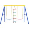 LN20232282 Metal Outdoor Swing Set with Climbing Ladder, Swing and Climbing Playset in Blue