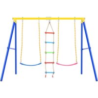 LN20232334 Metal Outdoor Swing Set with Climbing Ladder in Blue