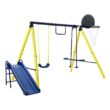 Tidoin MRS-YDMS-08AAC Outdoor Tolddler Swing Set for Backyard with Steel Frame and Seesaw Swing, Basketball Hoop