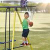TIRAMISUBEST MS2XY81008AAC Outdoor Utility Metal 5 in 1 Swing Set with 2 Swing, 1 Horizontal Bar, 1 Slide Set and 1 Basketball Hoop