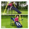TIRAMISUBEST MS2XY81008AAC Outdoor Utility Metal 5 in 1 Swing Set with 2 Swing, 1 Horizontal Bar, 1 Slide Set and 1 Basketball Hoop
