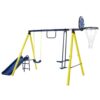 TIRAMISUBEST MS2XY81008AAC Outdoor Utility Metal 5 in 1 Swing Set with 2 Swing, 1 Horizontal Bar, 1 Slide Set and 1 Basketball Hoop